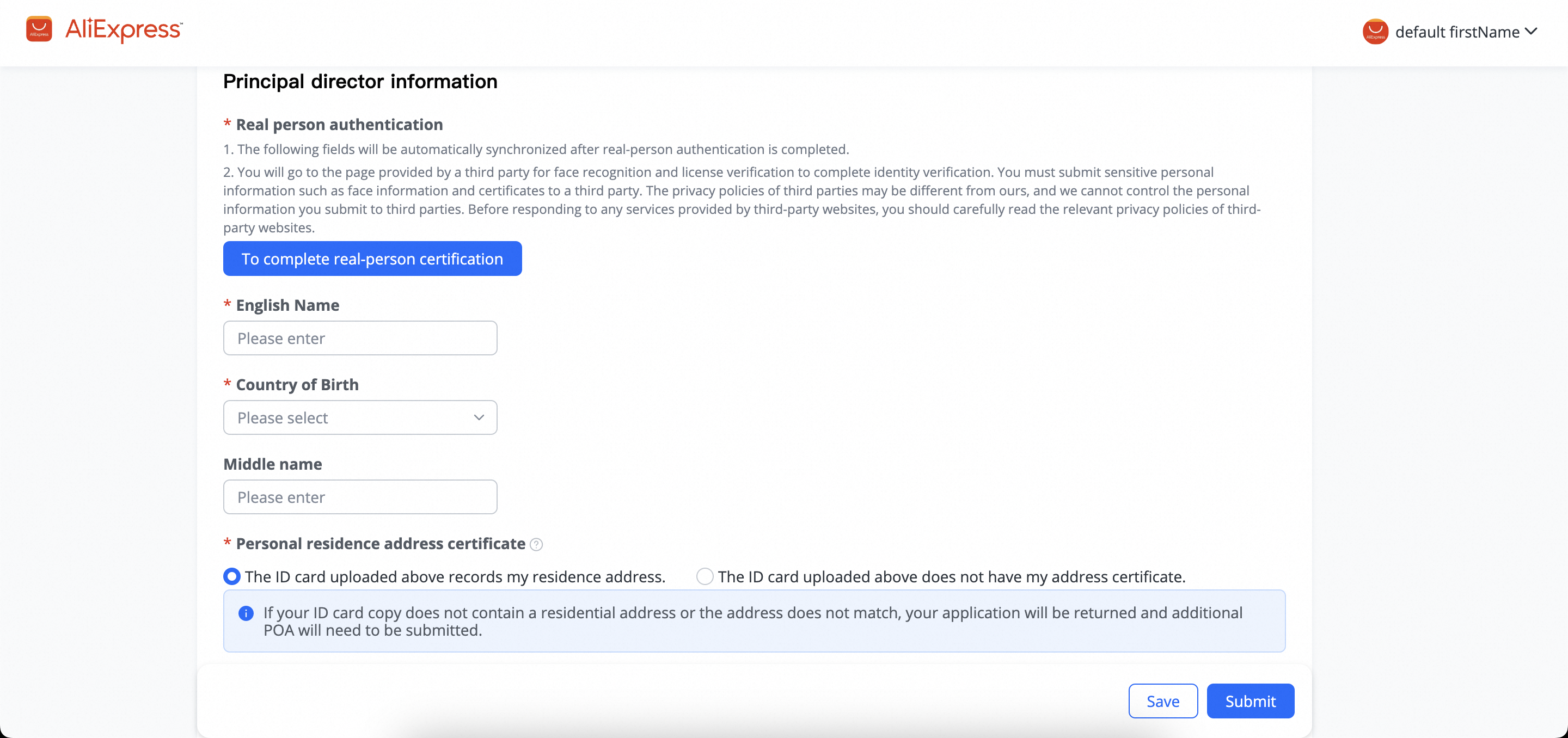 Legal person info and document upload